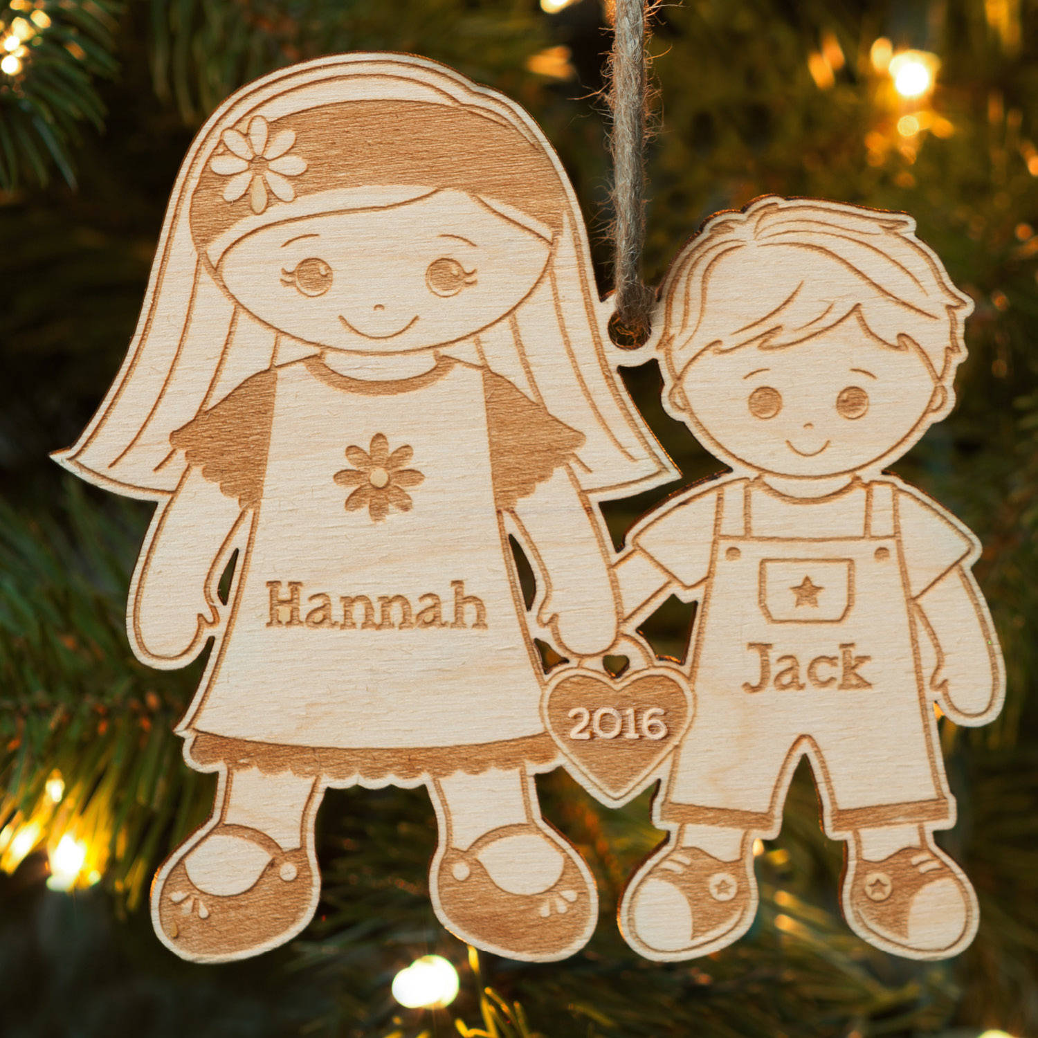 Big Sister and Little Brother Personalized Wood Christmas Ornament