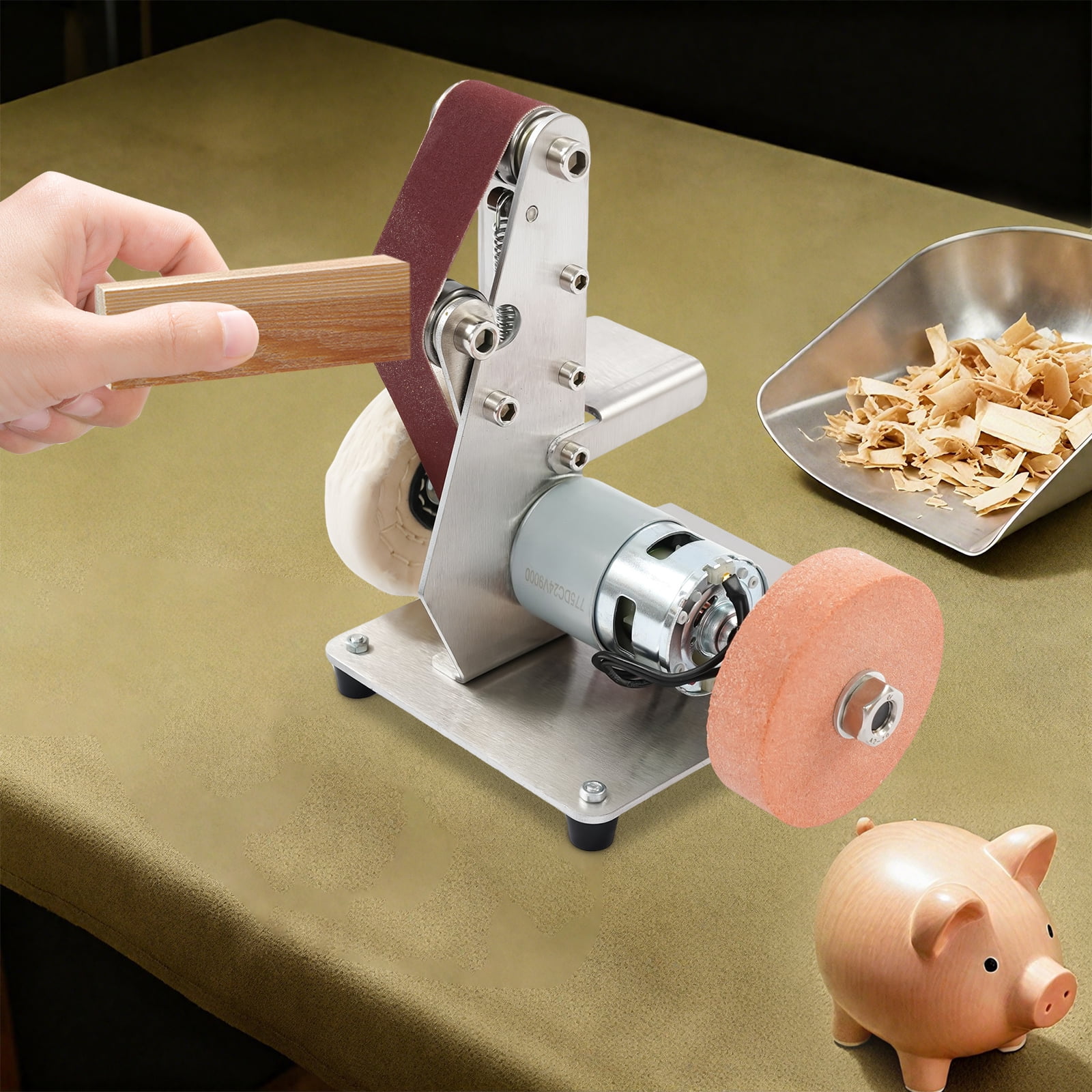 Electric Bench Grinder, All-Copper Motor with Forward/Reverse Switch, Includes 20 Belts and Wheels, Perfect for Metal Grinding and Knife Making