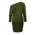thumbnail image 5 of USSUMA Spring Dresses for Women 2025 Summer Dresses Long Sleeve Solid Color Dress with Pocket Sloping Shoulder Mid-Calf Dress Lounging Skirts Comfortable Skirts Daily Wear Green Dress Size-XL, 5 of 5