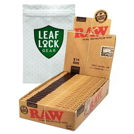 RAW Classic 1 1/4 Cigarette Rolliing Papers (Full Box/24 Packs) with Leaf Lock Smell Proof (Best Rolling Papers For Weed Uk)