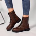 thumbnail image 2 of YOUYEDIAN Boots for Women Fashion Vintage Round Toe Block Heel Versatile Comfy Lace Up Deco Mid Top Booties Casual British Side Zipper Shoes, 2 of 5