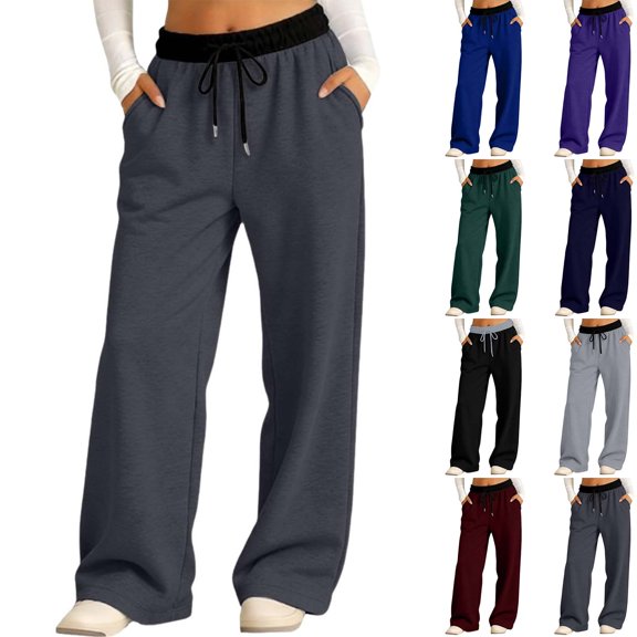 Ulanda Girls Wide Leg Pants with Elastic Drawstring and Side Pockets, Casual Summer Joggers, Trousers for School and Travel (Grey, 14-15 Years)