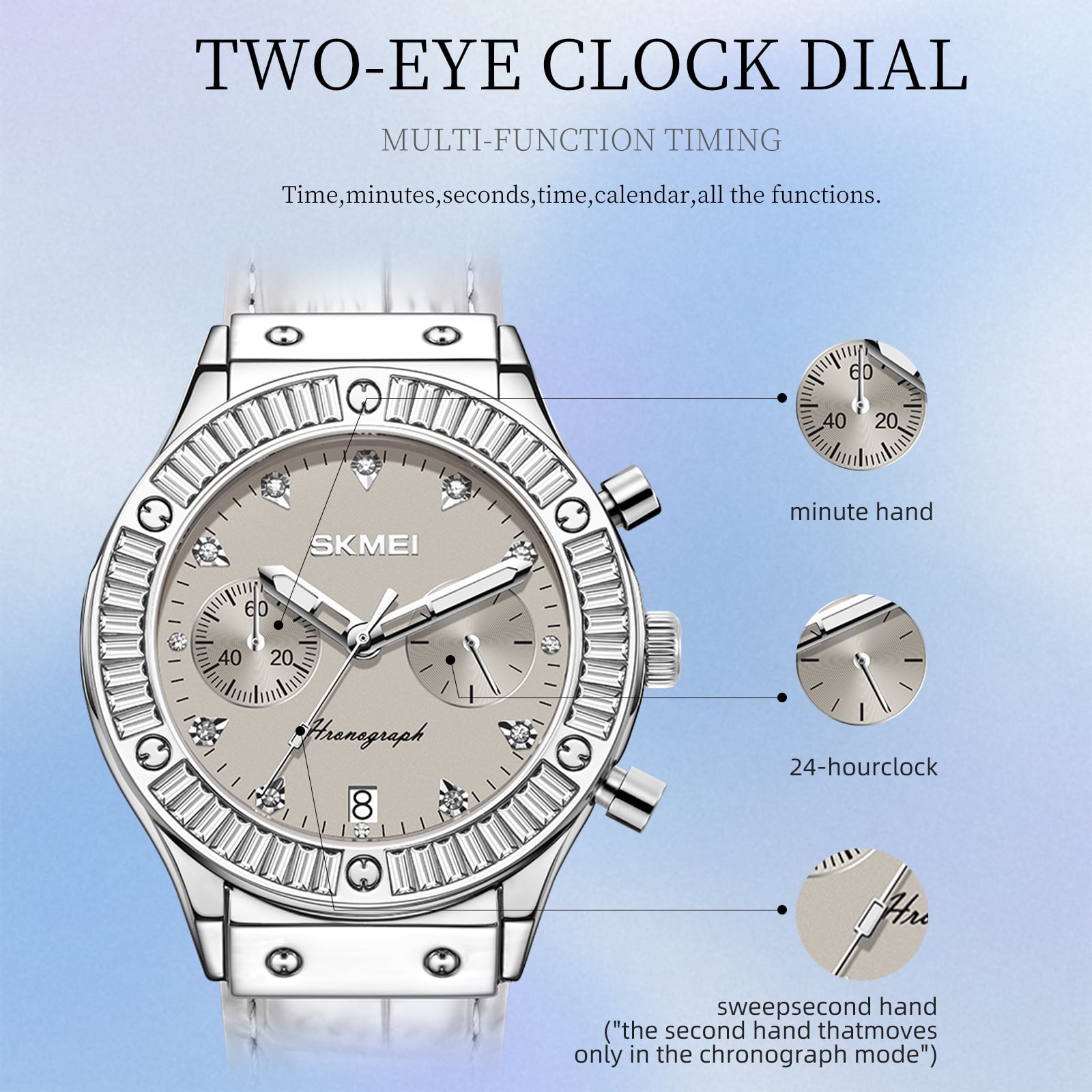 SKMEI Watch for Women Multifunctional Chronograph Watches Fashion Business Analog Quartz Stainless Steel Waterproof Luminous Ladies Wristwatch