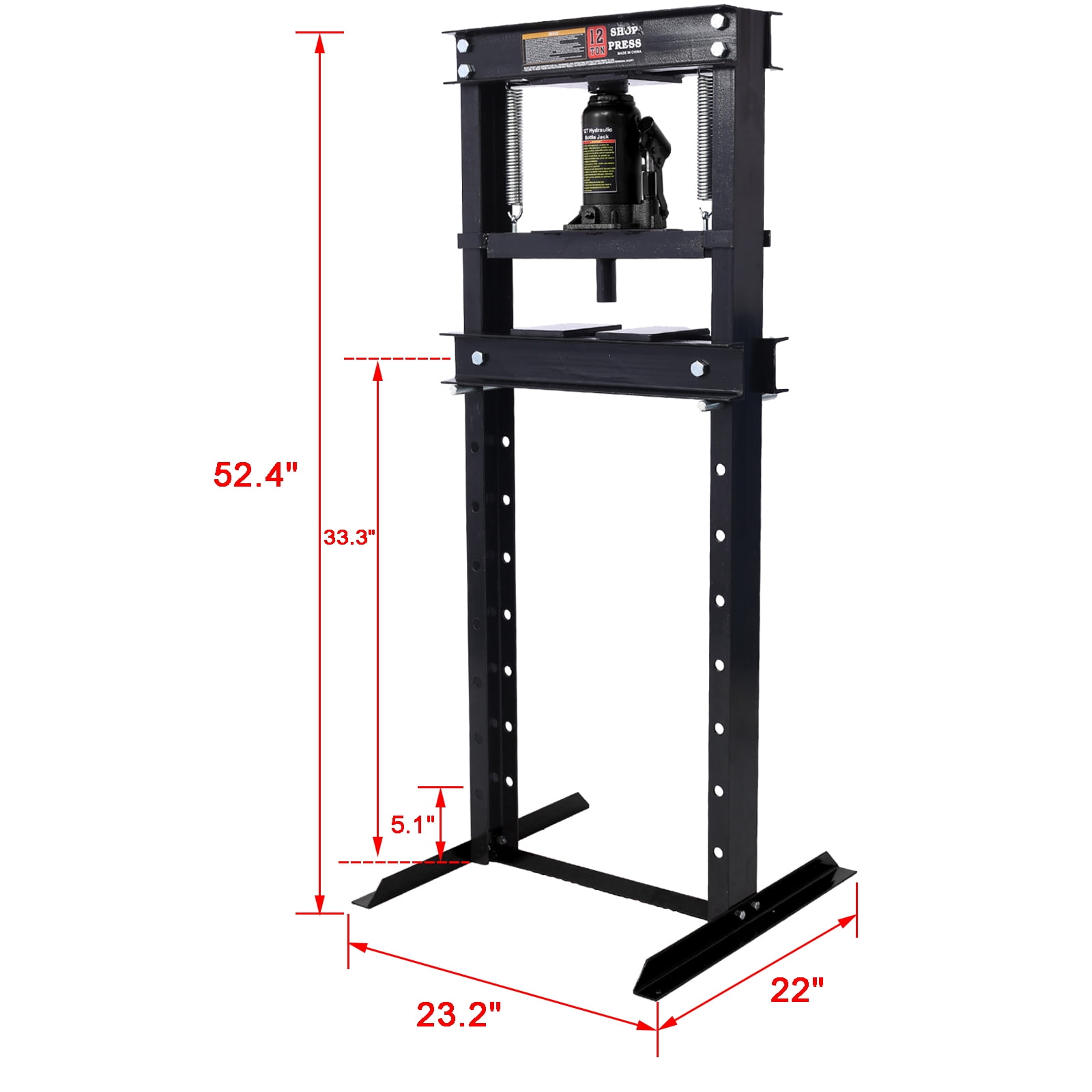 Aukfa 12 -Ton Hydraulic Shop Press with Press Plates, H-Frame Garage Floor Press, Black