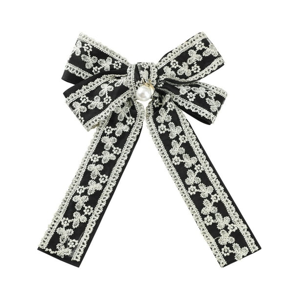 INSPIRE CHIC Corbata broche de encaje de cinta para mujeres, pin de lazo vintage, clip de corbata, talla única, negro
