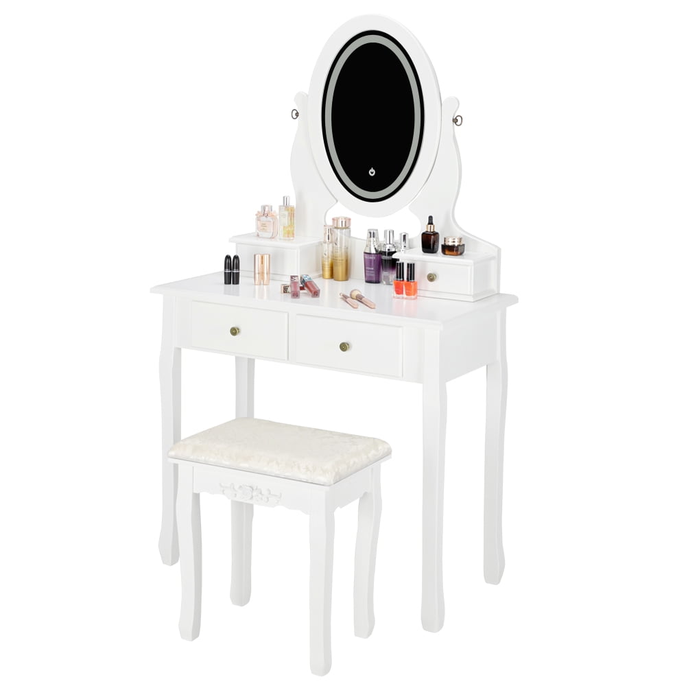 VINGLI Makeup Vanity Table with Lights,White Vanity Desk with Mirror