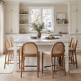 thumbnail image 4 of Guyou Modern Bar Stools Set of 2, 26" Counter Height Bar Stools with Natural Rattan Back and Solid Wood Frame, Linen Upholstered Kitchen Island Chairs for Bar Island Cafe Kitchen, Beige, 4 of 16