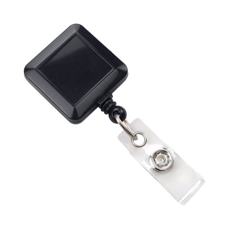 Retractable Square ID Badge Reel with Extra Strong Pinch Clip (Non-Swivel)  - Heavy Duty Nylon Cord with Clear Vinyl Strap Holder for Hole Punched