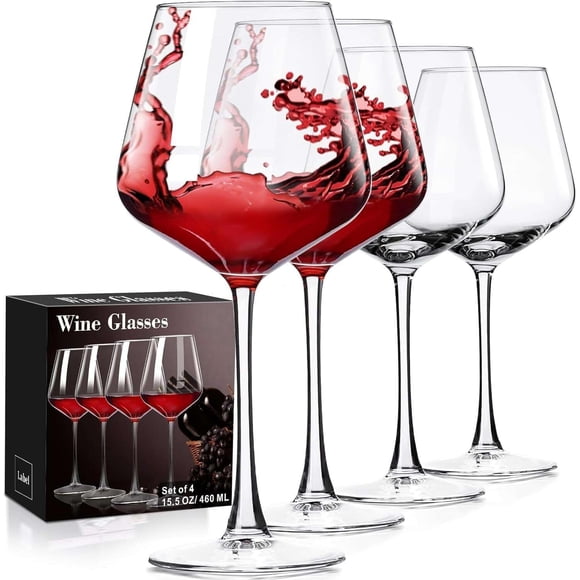 Wine Glasses Set of 4, Hand Blown White and Red Wine Glasses, Burgundy Wine Glass, Christmas Gifts, 16oz Red Wine Glasses for Women, Men, Wedding and Birthday