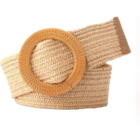 Women's Woven Rattan Wide Elastic Straw Belt