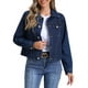 thumbnail image 1 of Chaqueta de mezclilla INSPIRE CHIC para mujer, casual, con cuello, de manga larga, con botones, en mezclilla azul profundo, 1 of 6