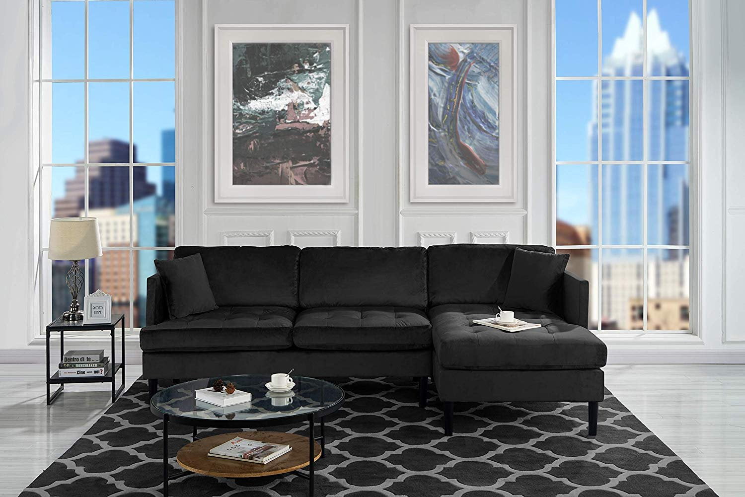 Mid Century Modern Tufted Velvet Fabric Sofa Living Room