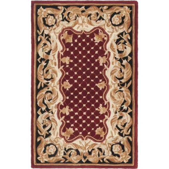 SAFAVIEH Naples Ophelia Floral Bordered Wool Area Rug, Burgundy/Black, 2'6" x 4'