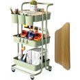 thumbnail image 1 of Carrito con ruedas de 3 niveles con asa de metal, tablero de mesa, tazas colgantes, ganchos, cestas de almacenamiento de plástico y ruedas con cerradura, carrito utilitario para baño, aula, oficina,, 1 of 8