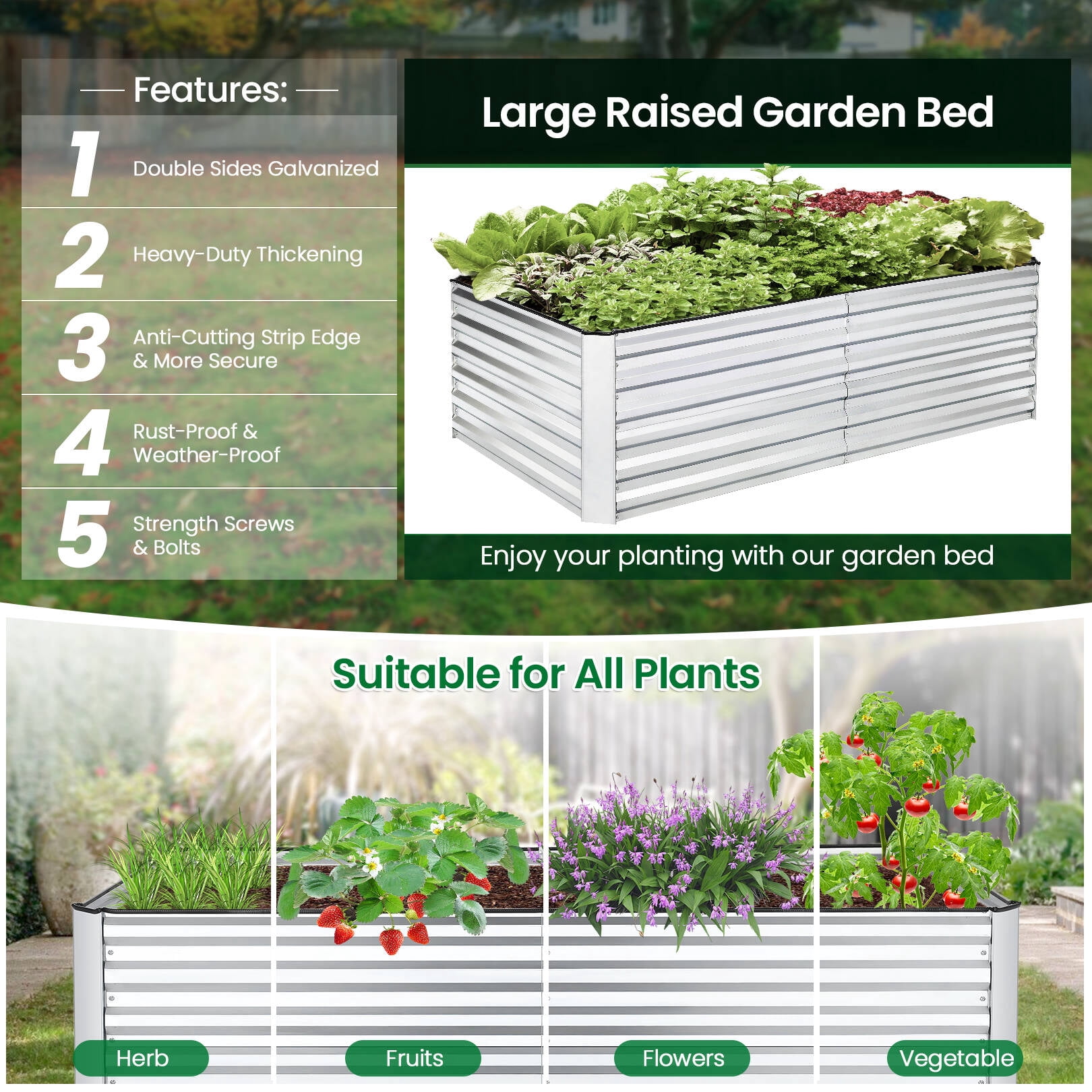 Funcid 6x3x2ft Galvanized Raised Garden Beds Large Metal Garden Beds Galvanized Steel Planter boxes Outdoor for Vegetables Flowers Herbs