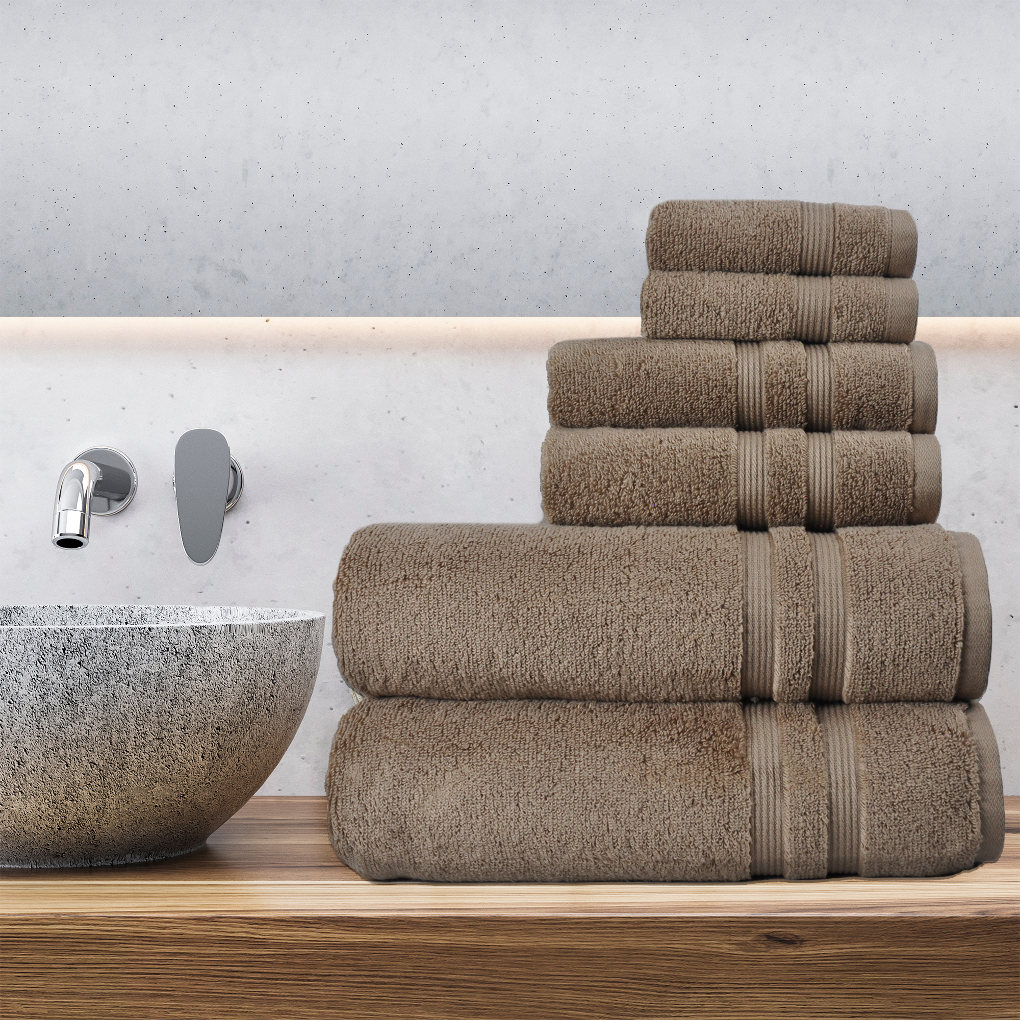 Mainstays Performance Solid 6-Piece Bath Towel Set - Acorn - image 3 of 6