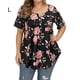 thumbnail image 1 of Camisa de mujer Camiseta de manga corta con estampado floral Blusa con cuello en V, Negro, L Speravity AP002466-03, 1 of 5
