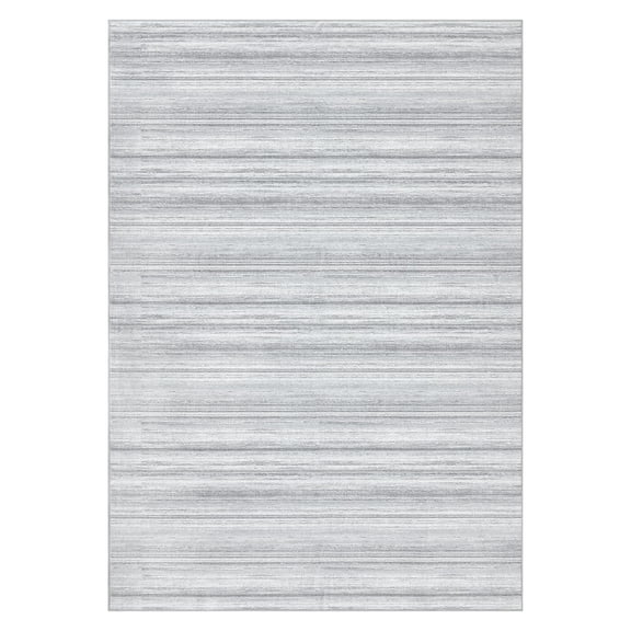 EcoSummer 9x12 Washable Area Rug for Living Room, Modern Striped Low Pile Non-Slip Carpet, Soft Stain-Resistant Bedroom & Dining Room Rug for Home Office, Grey