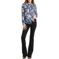 thumbnail image 3 of MODA NOVA Junior's Long Sleeve Ruffle  Button Down Floral Shirt Navy Blue S, 3 of 6