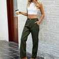 thumbnail image 5 of USNSM Women's Cargo Pants High Waist Button Fashion Trendy Straight Pant Casual Hip Hop Stretch Trousers with Pockets Army Green L, 5 of 6