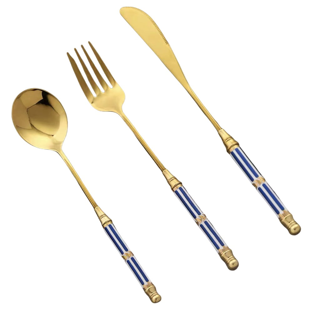 3Pcs Stainless Steel Cutlery Sets Gold Dinnerware Spoon and fork Knife