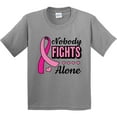 thumbnail image 3 of Inktastic Breast Cancer Awareness Nobody Fights Alone Pink Ribbon Youth T-Shirt, 3 of 5
