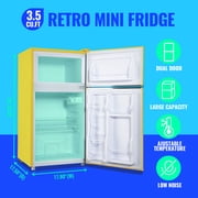 Tacool 3.5 Cu.ft Retro Mini Fridge with Freezer, 2 Door Small Refrigerator with 7 Adjustable Thermostat for Home, Yellow