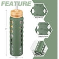 thumbnail image 5 of MUKOKO 32oz Glass Water Bottle, Glass Reusable Bottle with Silicone Sleeve and Straw, 1 Cup 2 Lids, Olive, 5 of 6