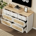 thumbnail image 3 of Twister.CK 7 Drawers Dresser for Bedroom, 47.3'' Wide Wood Chest of Drawers with Natural Rattan Drawers, Drawer Organizer for Living Room, Entryway and Hallway, White, 3 of 8