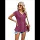 thumbnail image 3 of Blusas de Mujer de Corta de Verano, Informales, con Cuello en V, Blusas Lisas, Túnicas Plisadas Vino Tinto M, 3 of 9