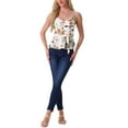thumbnail image 2 of INSPIRE CHIC Women's Floral Cami Sleeveless Tank Top V Neck Tie Waist Peplum Blouse XL White Green, 2 of 6