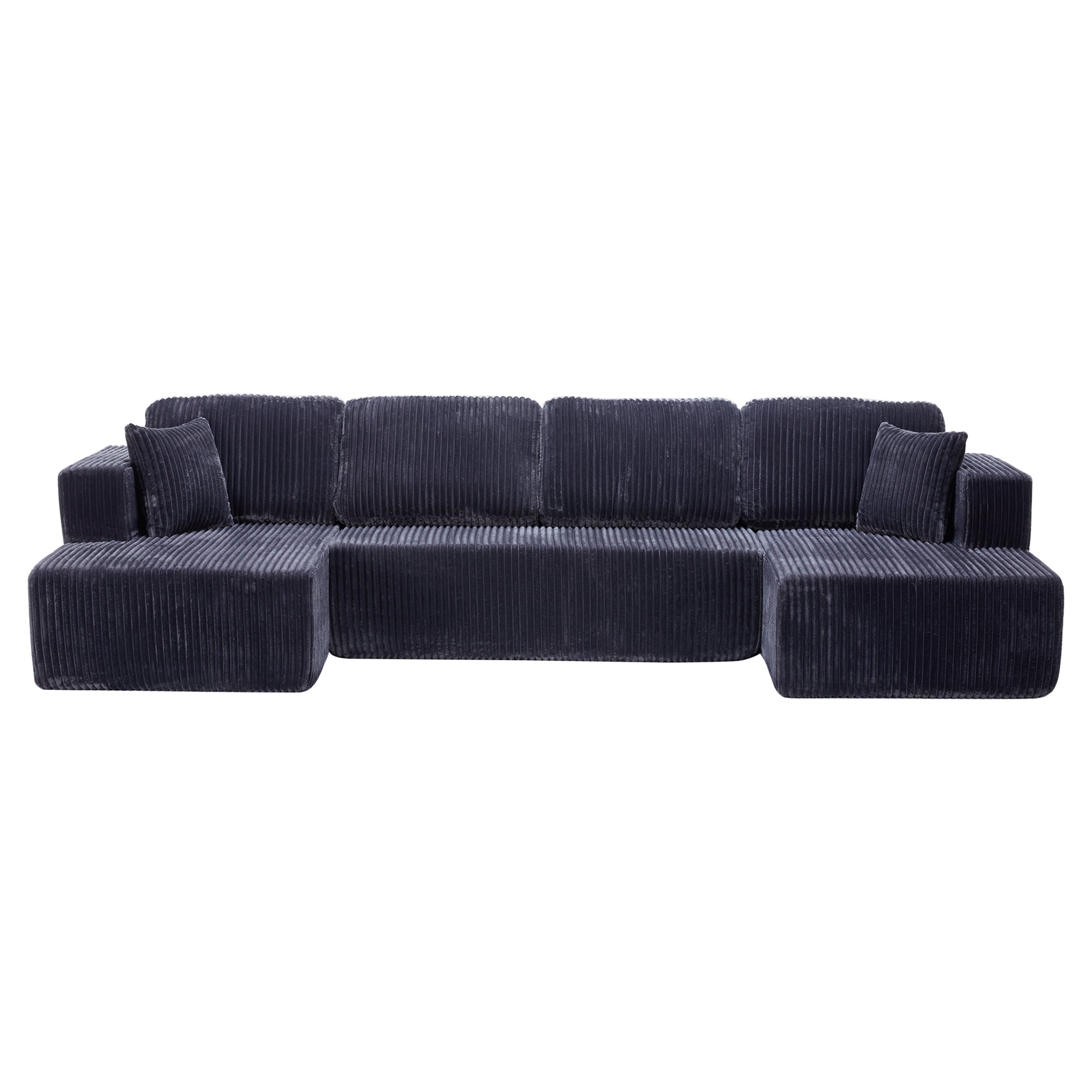 U-Shaped Modular Sectional Sofa with Chaise, Compressed Corduroy Sleeper Couch for Living Room and Bedroom, No Assembly Required, Dark Grey