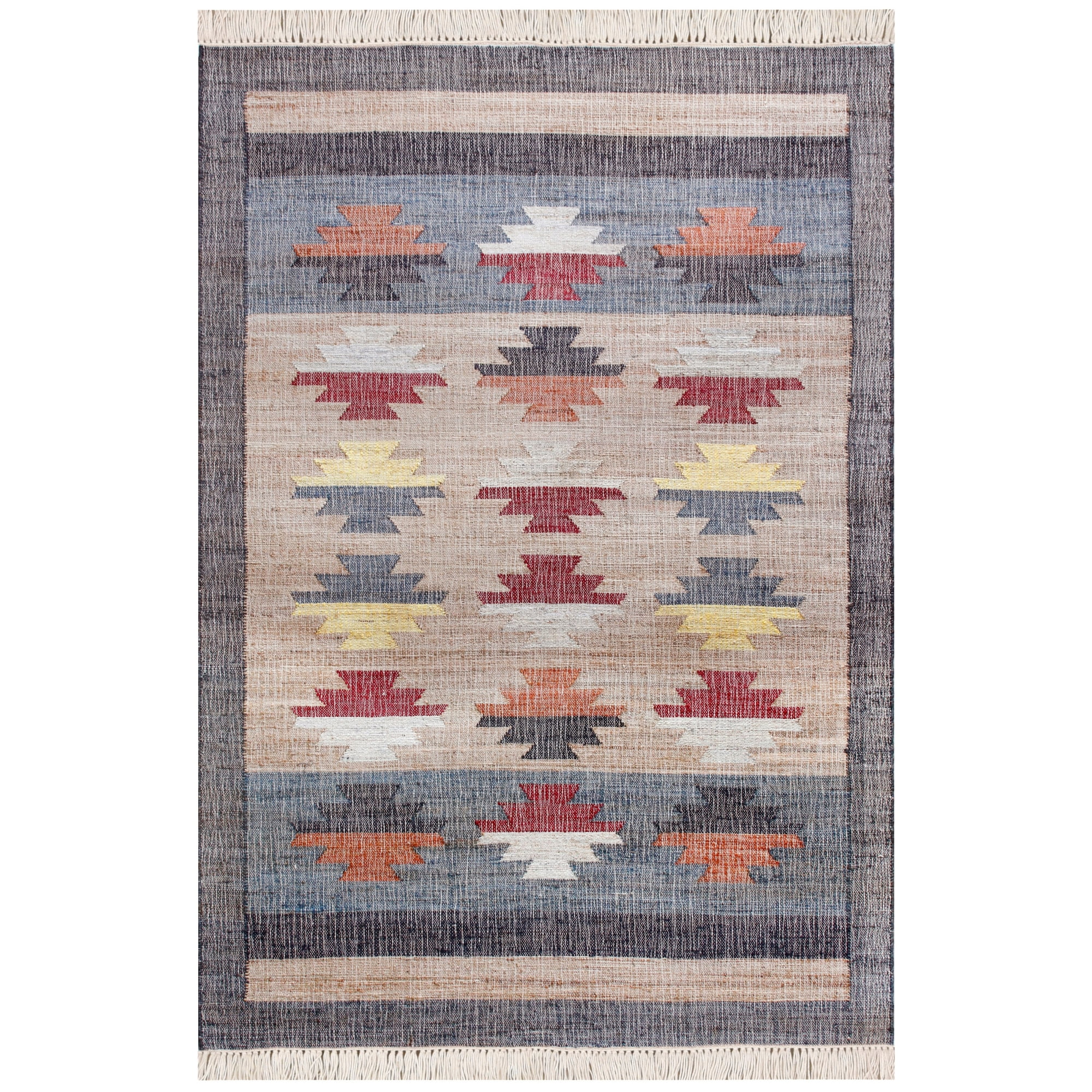 Laddha Home Designs 2' x 3' Handwoven Tribal Area Throw Rug - Tan and Gray