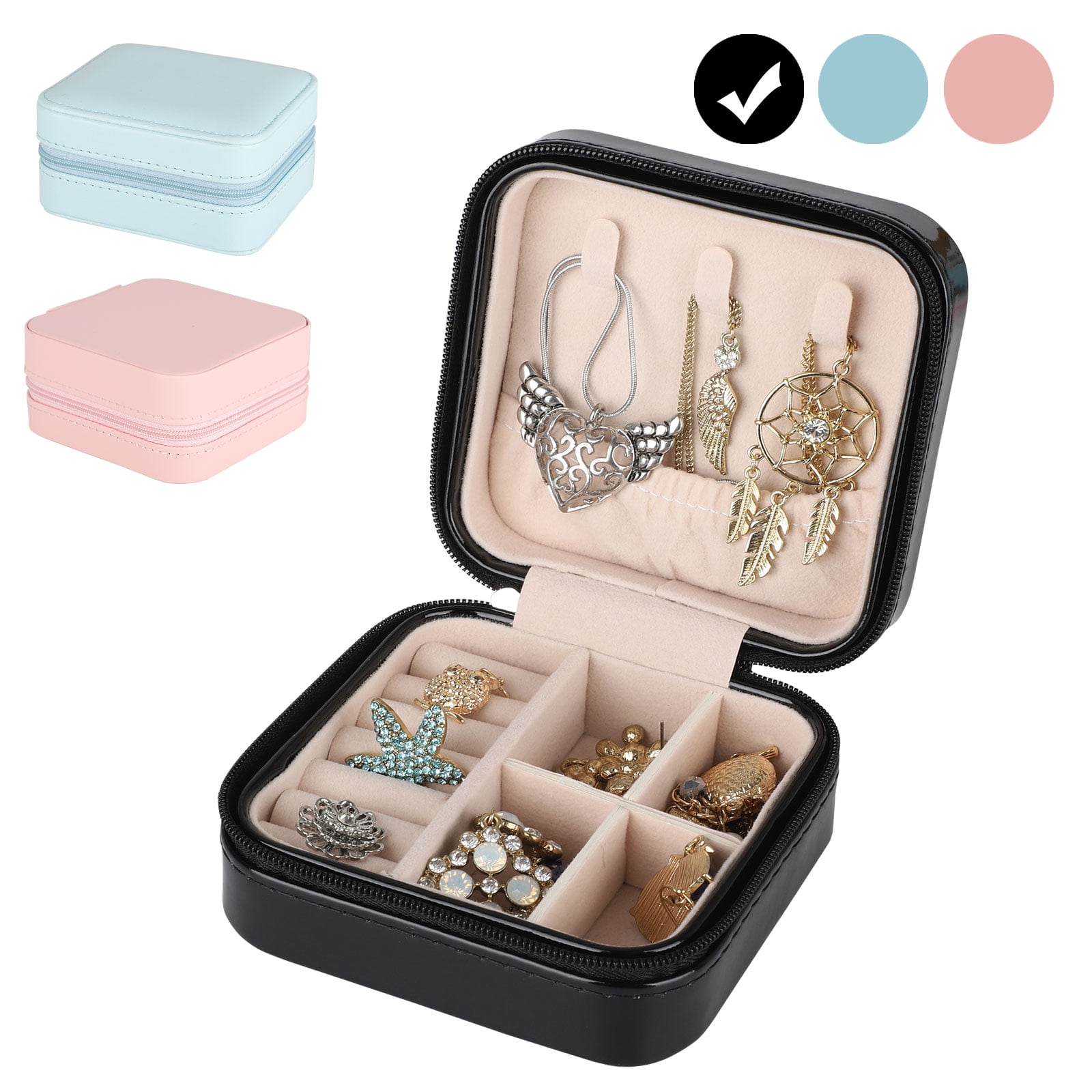 Travel Faux Leather Jewelry  Box Case Holder Earring Necklace