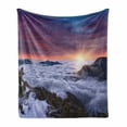 thumbnail image 1 of Nature Soft Flannel Fleece Blanket, Winter Landscape in the Mountains Sunset Majestic Scenes from the World Photo, Cozy Plush for Indoor and Outdoor Use, 60" x 80", White Brown Mauve, by Ambesonne, 1 of 6