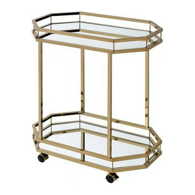 HomeRoots Kitchen 286460 31.5 x 27.6 x 16.6 in. Mirror & Champagne Serving Cart