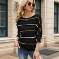 thumbnail image 5 of Women'S Crochet Color Block Boat Neck 3/4 Sleeve Striped Hollow Out Pullover Sweater Black  (Hollow Knitted Hood) M, 5 of 7