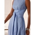 thumbnail image 5 of Elegant Sleeveless Blue And White Stripe Wrap Maxi Dress For Women, 5 of 7