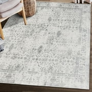 ReaLife Rugs Machine Washable Printed Vintage Distressed Trellis Ivory-Gray Eco-friendly Recycled Fiber Area Runner Rug (3' x 5')