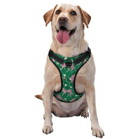 Vsdgher Tropical Leopard Pattern Dog Harness No Pull Pet Harness with Soft Padded Handle Adjustable Reflective Vest with 2 Buckles 4 Slide Buckles S-XL Large