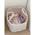 thumbnail image 4 of Cesta de almacenamiento acolchada con estampado floral verde y asas | Bolsa organizadora grande de tela con forro a cuadros, 4 of 6