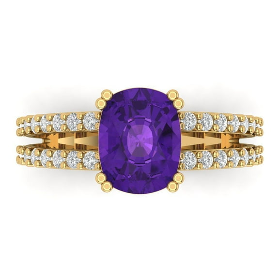 Solitaire with Accents Engagement Ring for Women - 3.48ct Natural Amethyst in 14K Yellow Gold Promise Ring
