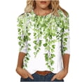 thumbnail image 2 of Ayolanni Tops for Women Green Casual Round Neck 3/4 Sleeve Floral Print Pullover T-Shirts Women Shirts, 2 of 4