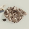 thumbnail image 3 of Baby Boy Romper Buttons Lapel Long Sleeve Vintage Plaid Pattern Jumpsuit with Pockets, 3 of 7