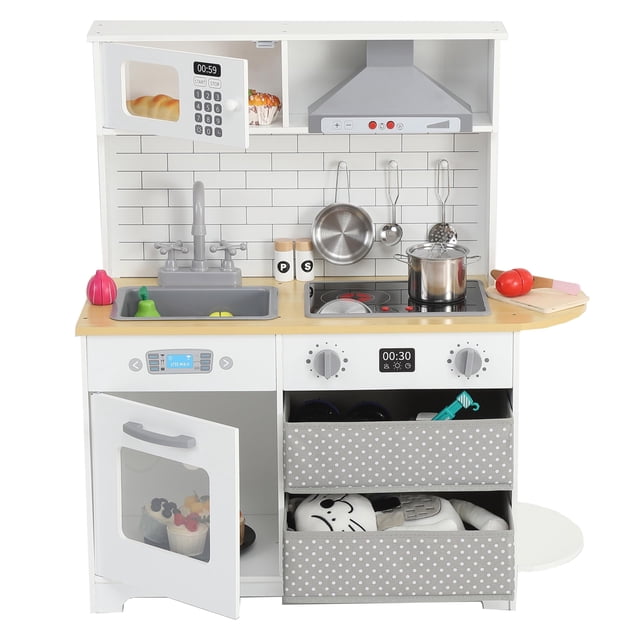 Cocina de Juguete para Niños con Luces y Sonidos | Incluye Accesorios | Madera MDF Segura | Color Blanco | +3 Años | Ideal para Regalo