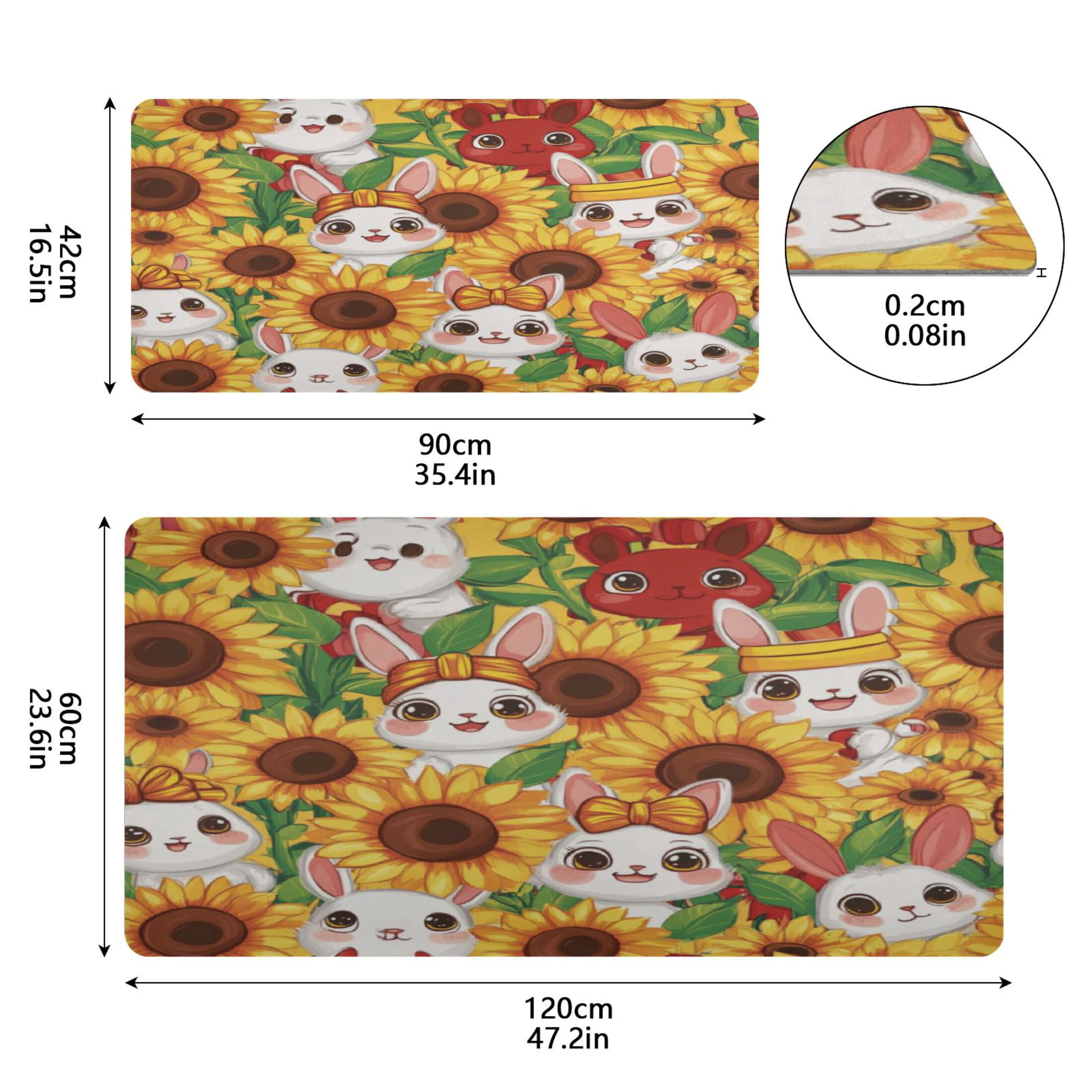 Leather Keyboard and Mouse Desk Mat Office Desk Accessories Protective Office Desk Decor Desk Pad Mat for Gaming, Work from Home, Office Bunnies and Sunflowers 16.5" x 35.4"