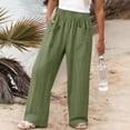 thumbnail image 4 of ZHYou No BoundarieSummer Linen Pants for Women Stretch Waist Straight Leg Lightweight Pull On Baggy Fit Trousers with 2 Flat Pockets Army Green Size S, 4 of 6