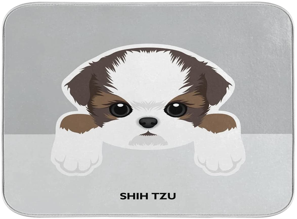 Shih Tzu Dog Dish Drying Mat for Kitchen Counter Cute Puppy Animal