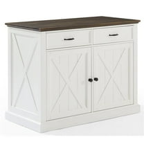 Pemberly Row Modern Wood Kitchen Island in Distressed White/Brown