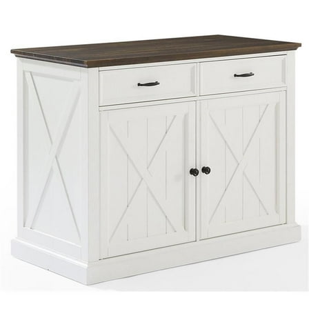 Pemberly Row Modern Wood Kitchen Island in Distressed White/Brown